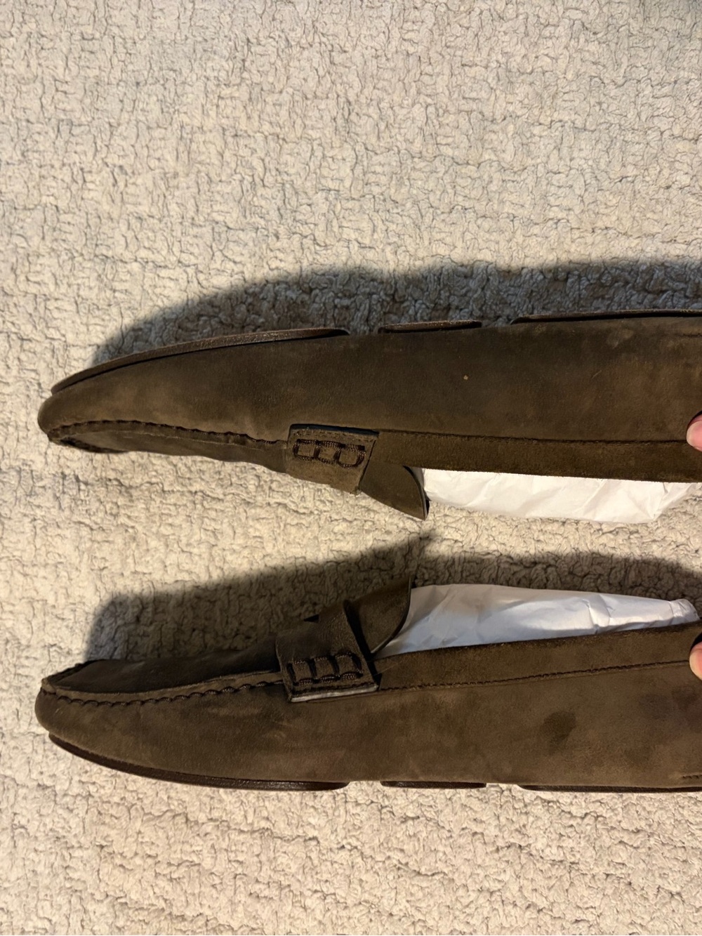 KHAITE Dark Gray Suede Penny Loafers - Picture 2 of 5
